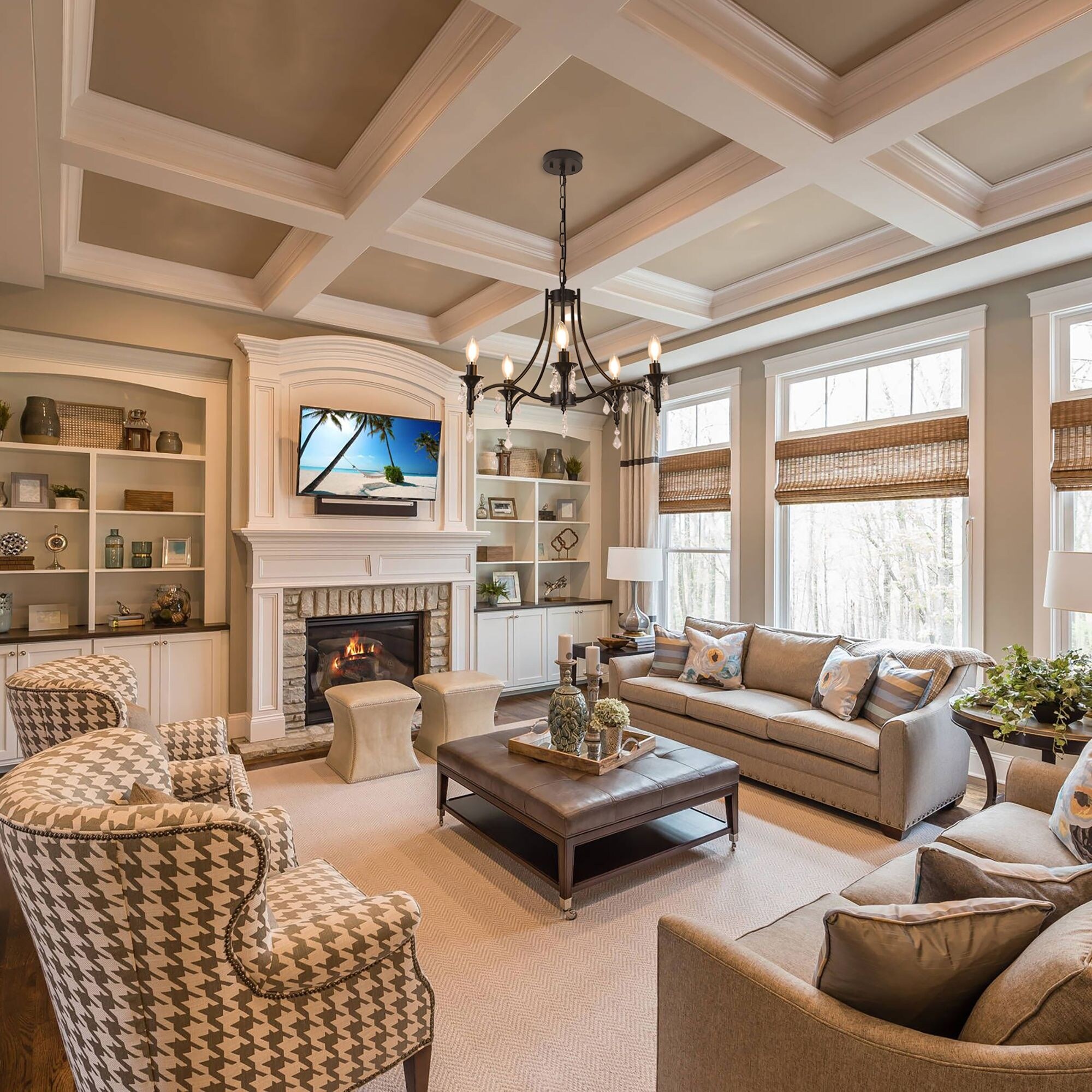 5 - Light Dimmable Classic / Traditional Chandelier - Matte Black