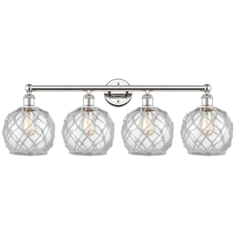 Innovations Lighting 616-4W-13-35 Farmhouse Rope Vanity Farmhouse Rope - Polished Nickel / Clear Glass with White Rope