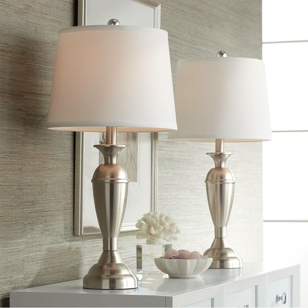 Set of 2 Modern Table Lamps Brushed Steel Silver 12" x 25" On Sale