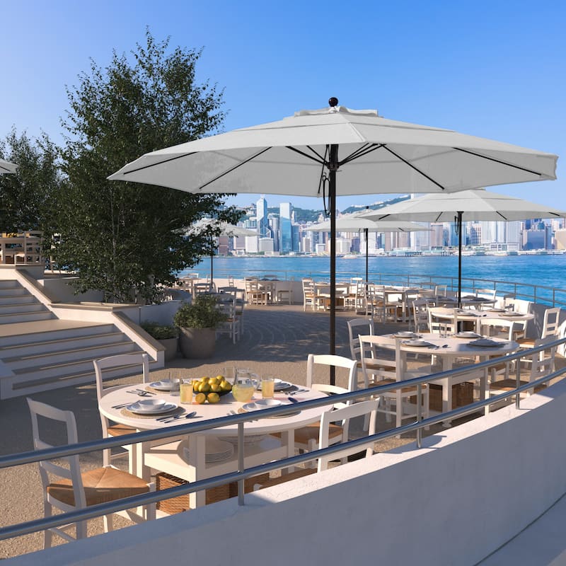 California Umbrella 11' Rd Aluminum Frame, Fiberglass Rib Patio Umbrella, Push Open, Bronze Finish, Sunbrella Fabric
