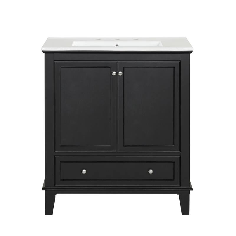 30" Multi-functional Vanity for Bathroom with Sink, Storage Rack and Adjustable Shelf, Large Drawer with Removable Divider