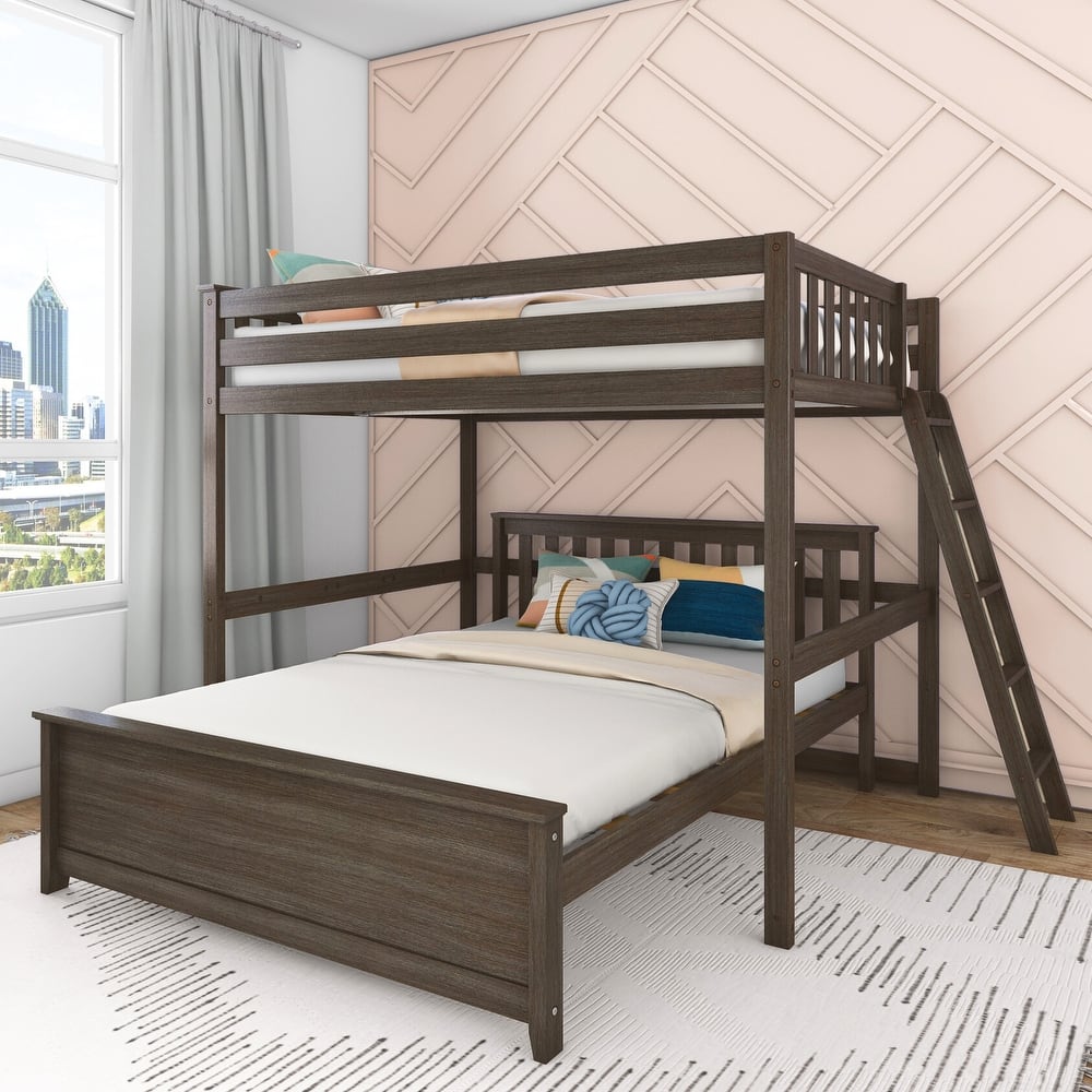 Max and Lily L-Shaped Full over Queen Bunk Bed with Ladder on End