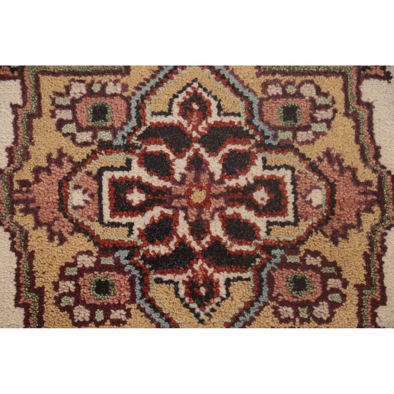 Geometric Heriz-Serapi Runner Rug Hand-Knotted Bedroom Wool Carpet - 2'6"x 8'0"