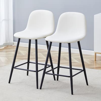 Modern PU Bar Chair Set Two Pieces with Rounded Backrest, Waterproof Cat Paw Leather, Metal Legs for Bars, Living Room