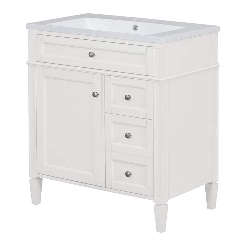 Plywood Freestanding Bathroom Vanity Set in Maple with Integrated Ceramic Sink with Mirror Cabinet - 30“ x 18"