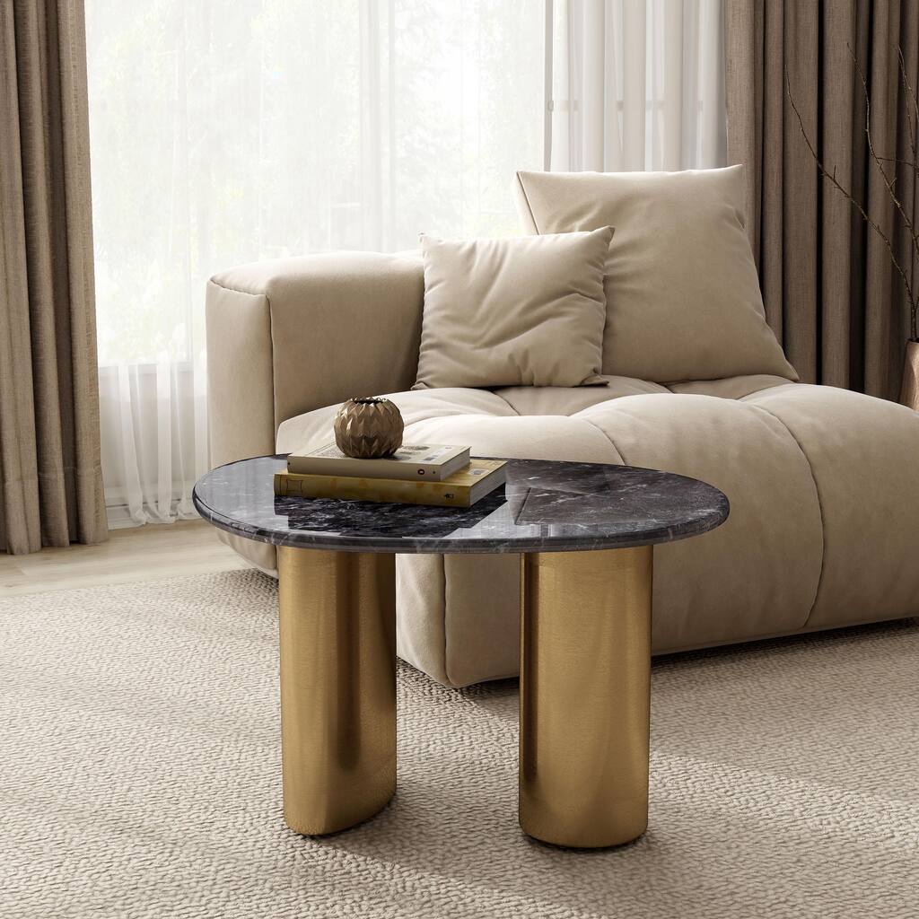 Furniture of America Luvien Modern Grey Sintered Stone Top End Table with Gold Legs