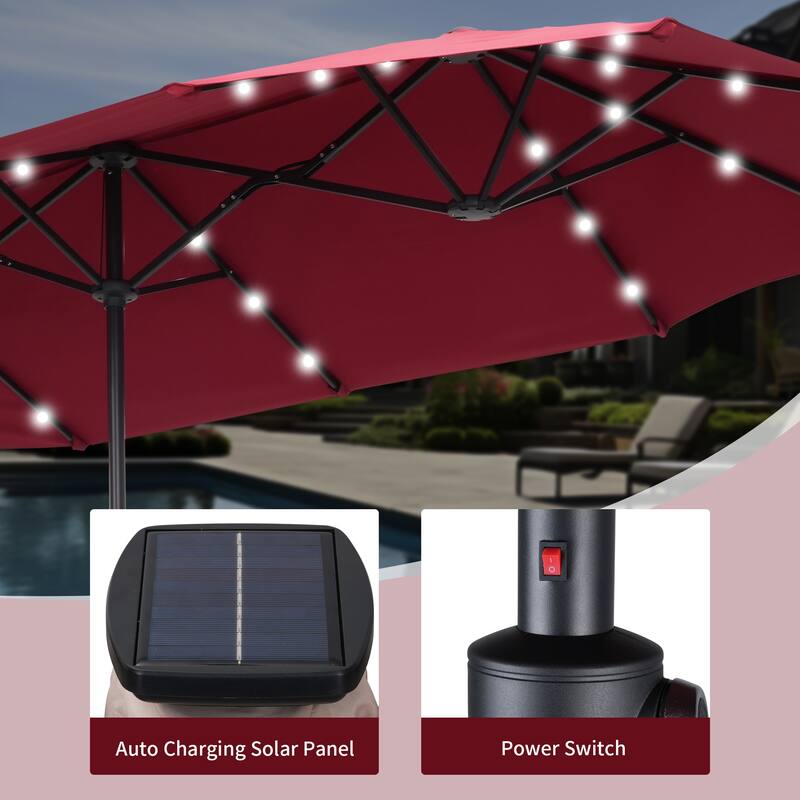 Autlaycil 13 ft Patio Umbrella with 36 Solar Lights & Crank System for Outdoor