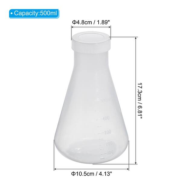 Plastic Erlenmeyer Flask with Caps, 2 Pack Narrow Mouth Conical Flask