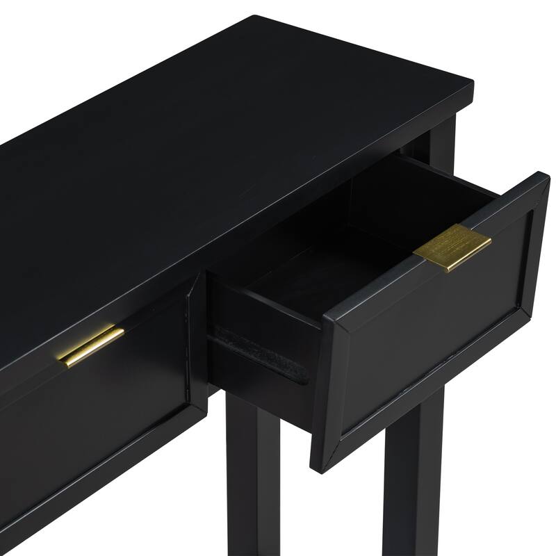 Rectangular Entryway Console Table Hallway Side Table with 4 Drawers & Bottom Shelf