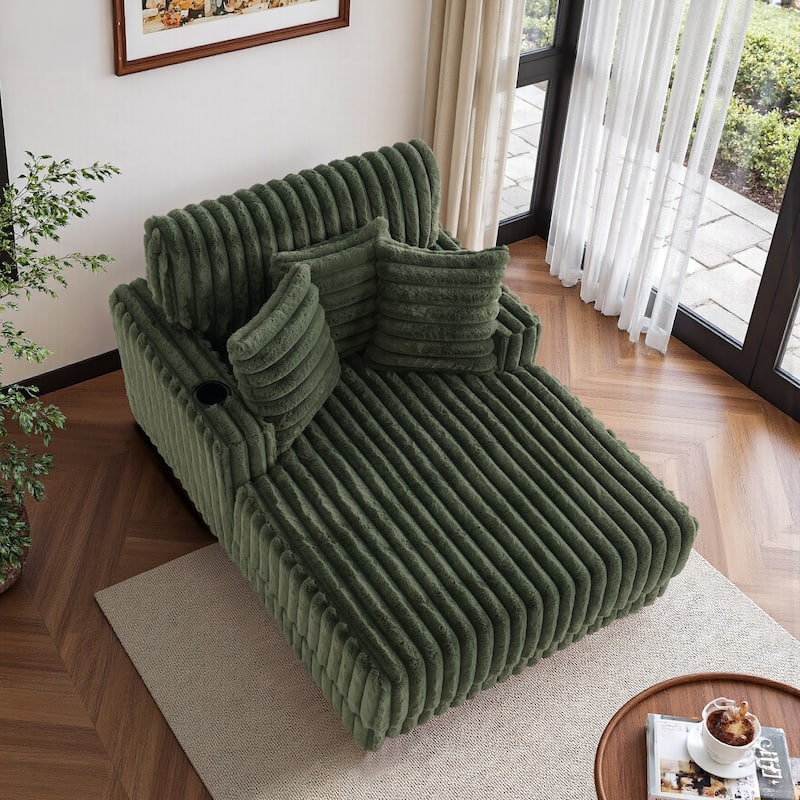 Modern Upgraded Plush Fabric Sofa Chaise Lounge with Pillows