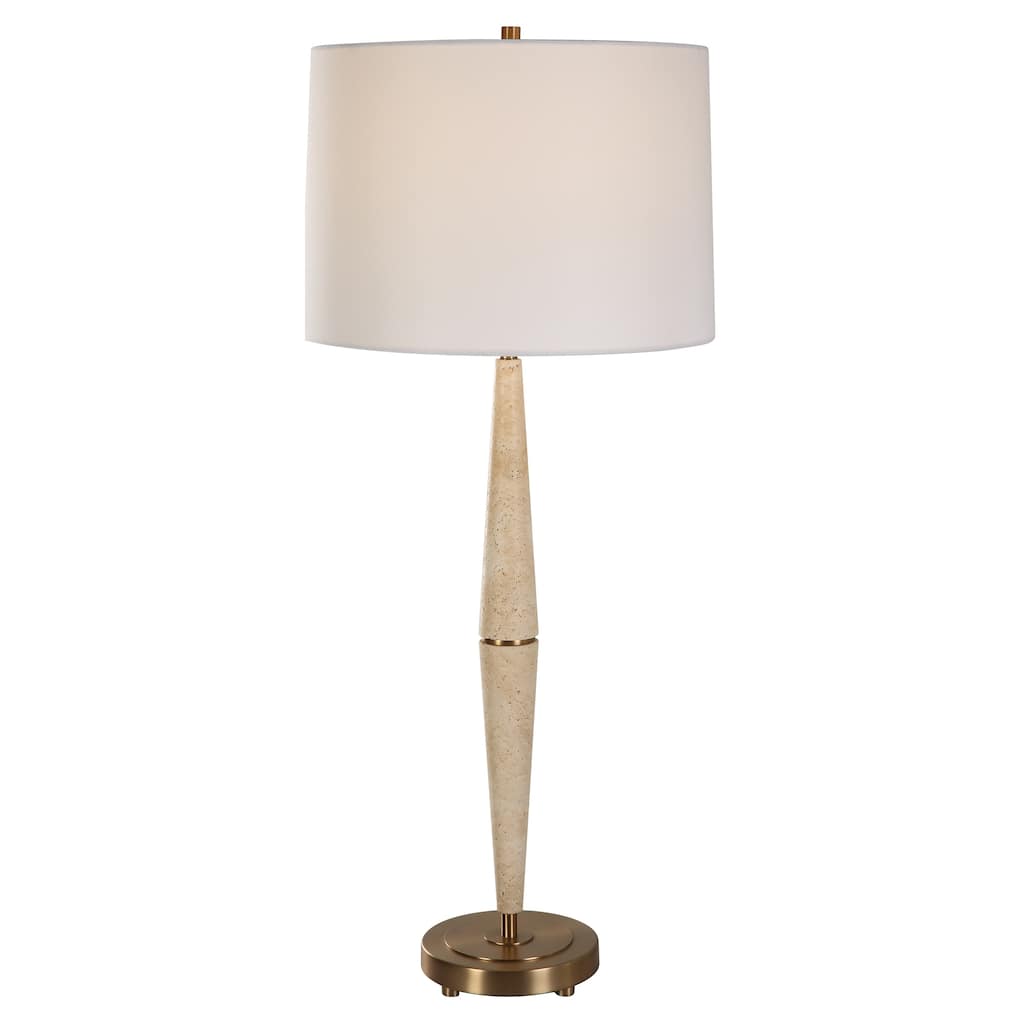 Uttermost Palu Travertine Table Lamp - 38"H,   Shade 11"H x 16"Dia.