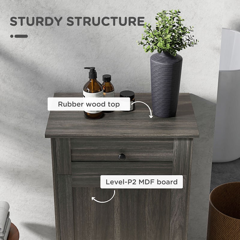 Kitchen Tilt Out Trash Bin Cabinet Free Standing Recycling Cabinet Trash Can Holder With Drawer, Charcoal Gray