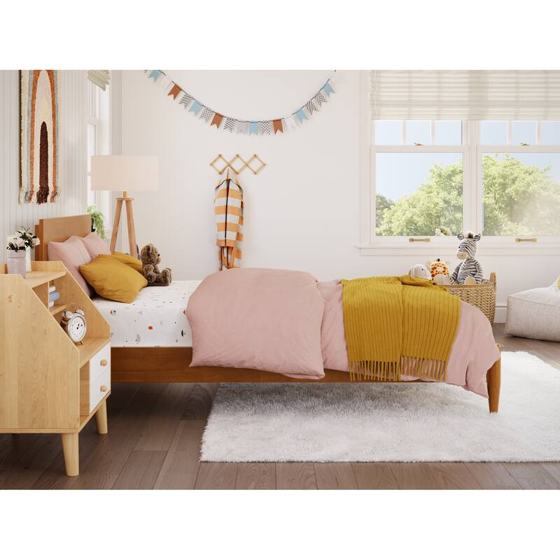 Solid Wood Low Profile Twin Bed - Modern Platform Bed Frame, Light Toffee Finish, Sturdy & Stylish