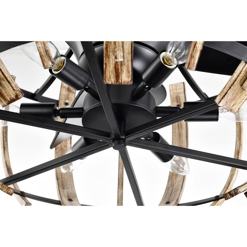 Matthias 26-inch Matte Black and Imitation Wood 6 Lights 3 Blades Lighted Ceiling Fan with Remote