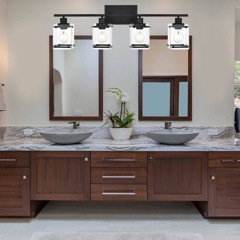 Bathroom Vanity Light Matte Black with Rectangular Clear Glass