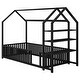 preview thumbnail 10 of 10, Twin Size Metal House Bed with Fence and Detachable Storage Shelves, Black