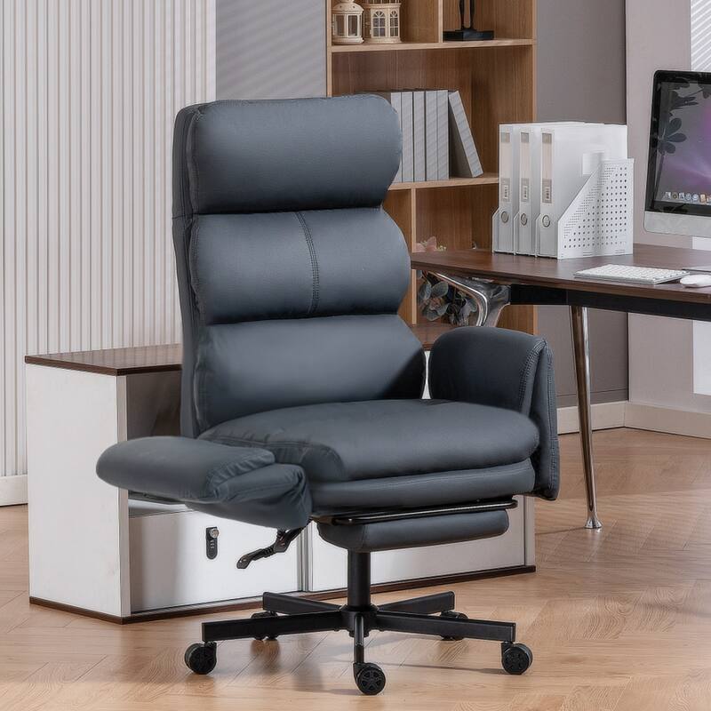 Cross-legged Office Chair with Flip-up Arms and Headrest, High-Back Ergonomic Executive Chair with Footrest and Side Pockets