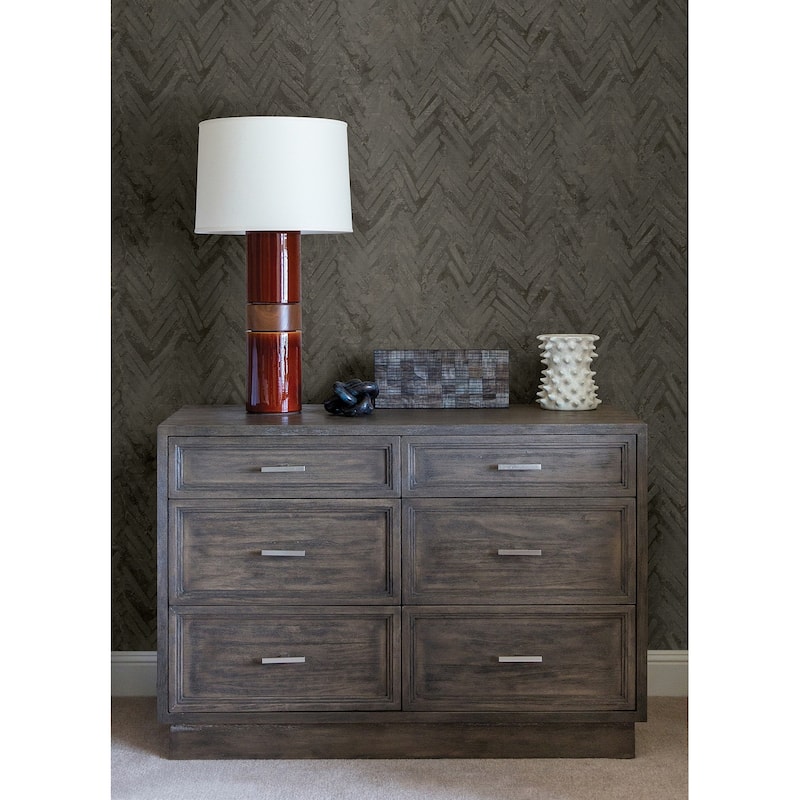 A-Street Prints Amesemi Dark Grey Distressed Herringbone Wallpaper