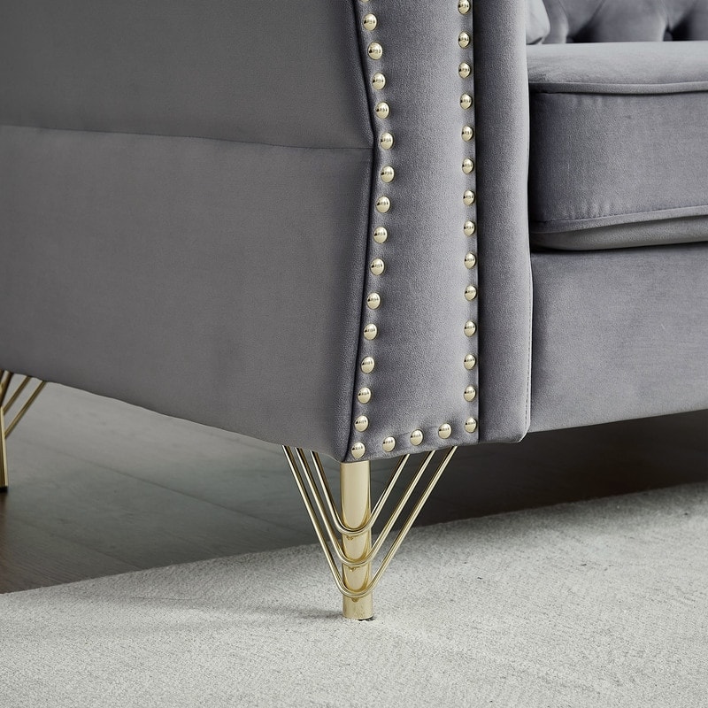 Modern Living Room Chesterfield Sofa,Tufted Couch with Metal Foot and Nailhead,Two Pillows