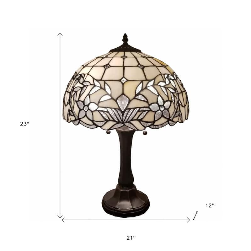 23-Inch Dark Brown Metal Table Lamp with White Shade and 2 Lights - 12” x 21” x 23”