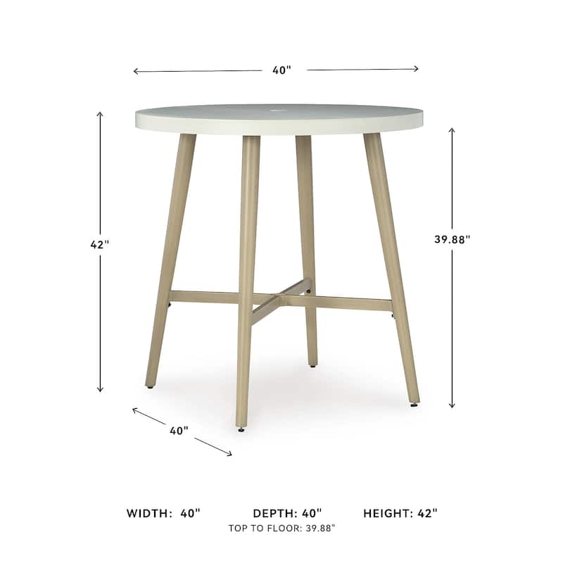 Signature Design by Ashley Seton Creek Beige/White Outdoor Bar Table - 40" W x 40" D x 42.25" H
