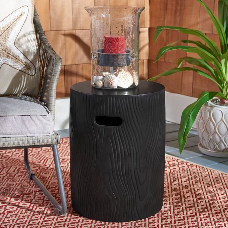 SAFAVIEH Reasilvia Trunk Indoor/ Outdoor Modern Black Concrete Round Accent Table - 14.9" W x 14.9" L x 16.5" H - 15Wx15Dx17H