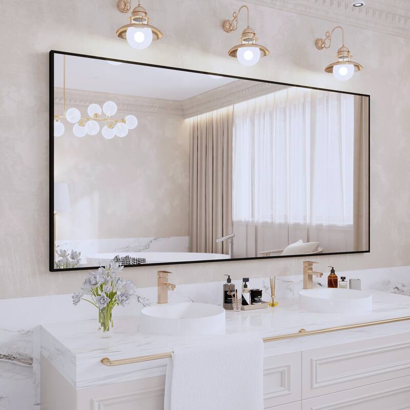QuivaraView Wall Mounted Aluminum Frame Bathroom Vanity Mirror - 72" x 36" - Black