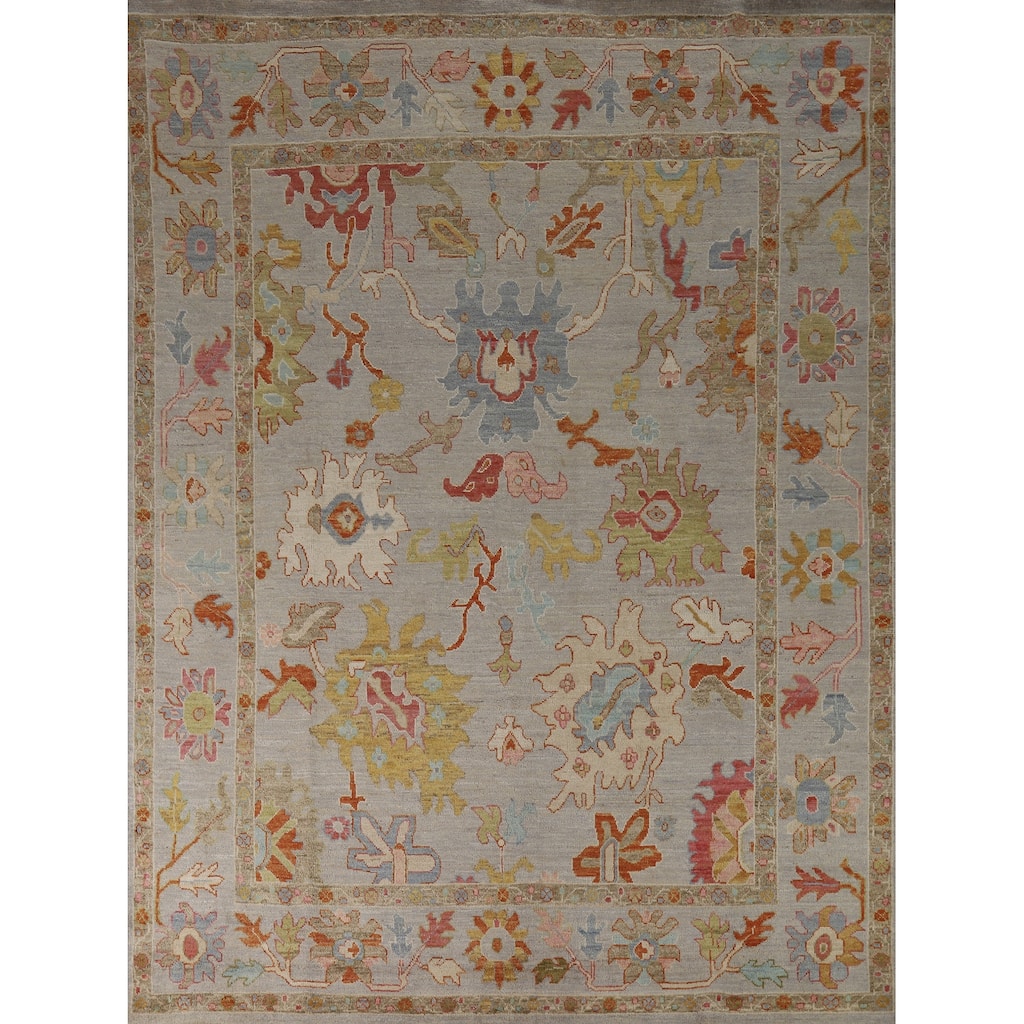Hand Knotted Oriental 100% Wool Carpet Transitional All-Over Greys & Charcoal Oushak Area Rug - 9' 10'' X 8' 1''
