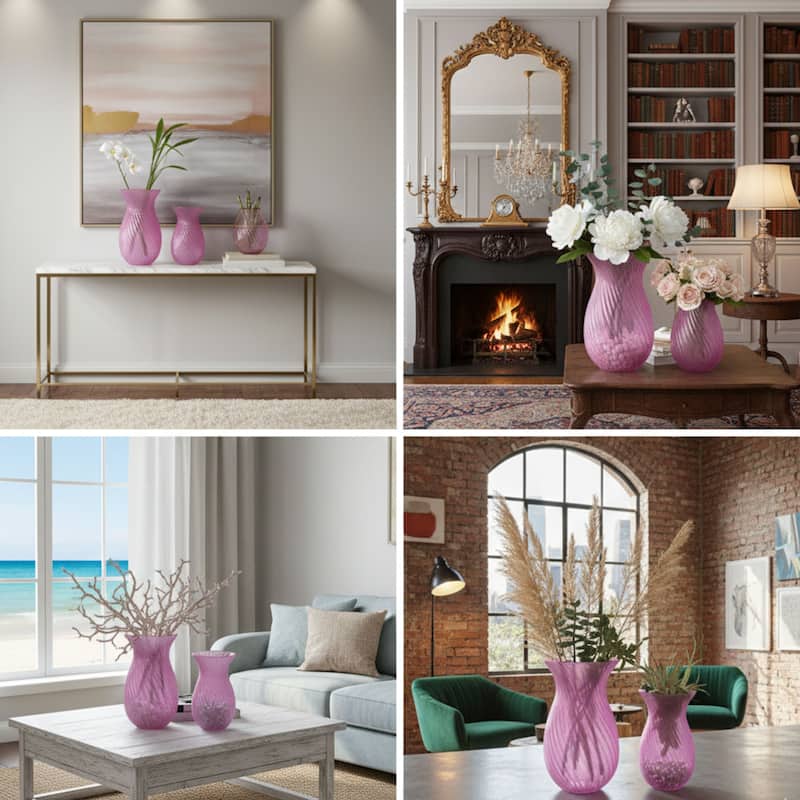 Aria Home Fluorine Frosted Tulip Glass Vase Set of 2 Table Décor