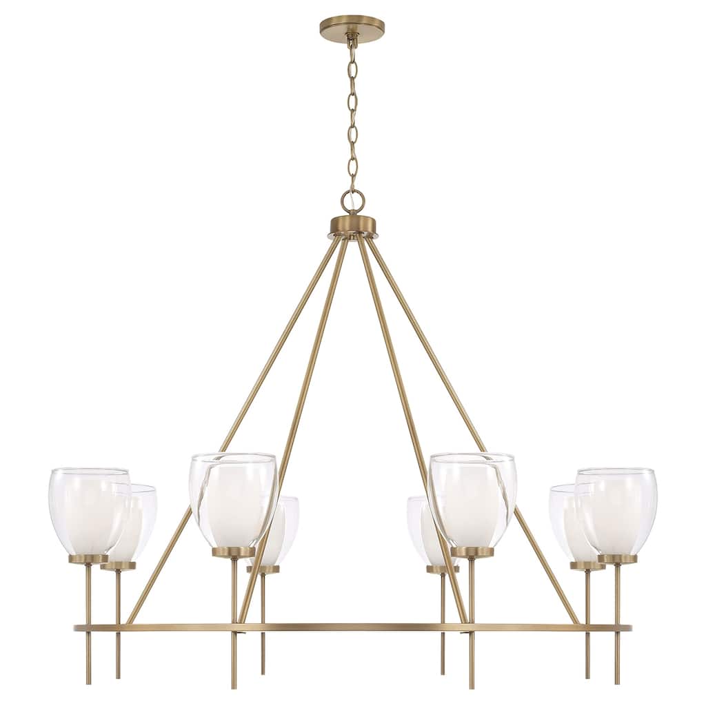 46" W x 37" H 8-Light Ring Chandelier in Aged Brass with Layered White and Clear Glass - 45.5"W x 37"H
