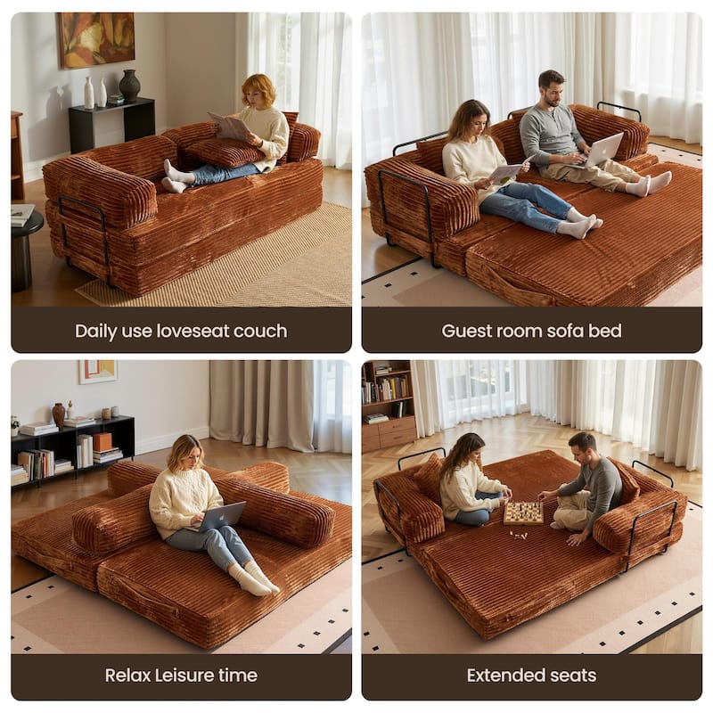 OVIOS Supreme Soft Fluffy Loveseat Sleeper Sofa