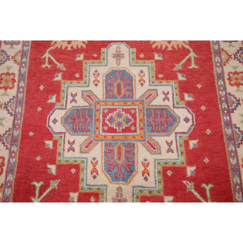 Geometric Kazak Accent Rug Hand-Knotted Traditional Wool Carpet - 3'5" x 5'2"