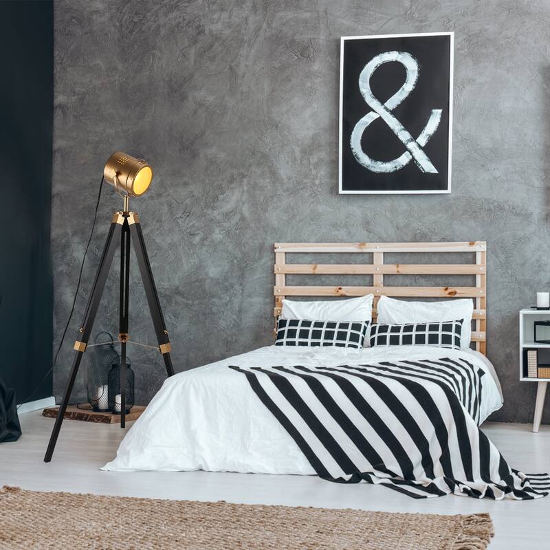 Modern industrial adjustable tripod floor lamp,vintage gold brass standing reading light floor lamp for living room