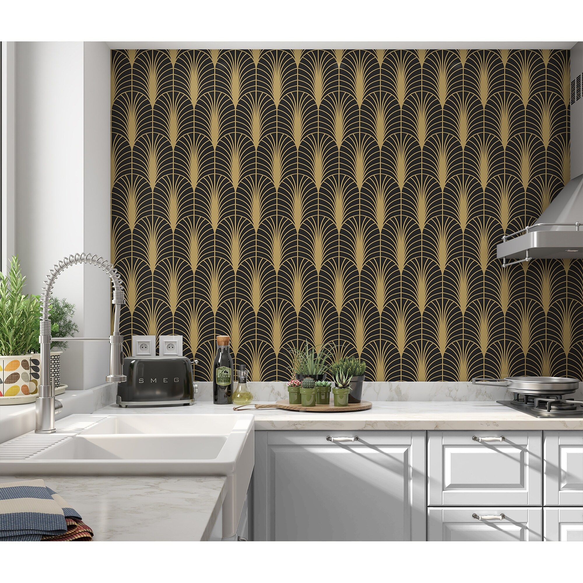 Arches Black Gold Peel And Stick Wallpaper By Kavka Designs 2 X 16 Overstock 31637884 Install video priced & packaged in single rolls width: arches black gold peel and stick wallpaper by kavka designs 2 x 16