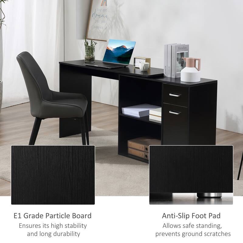 Adjustable L-Shaped Computer Desk with Storage Shelves,Drawer and Cabinet