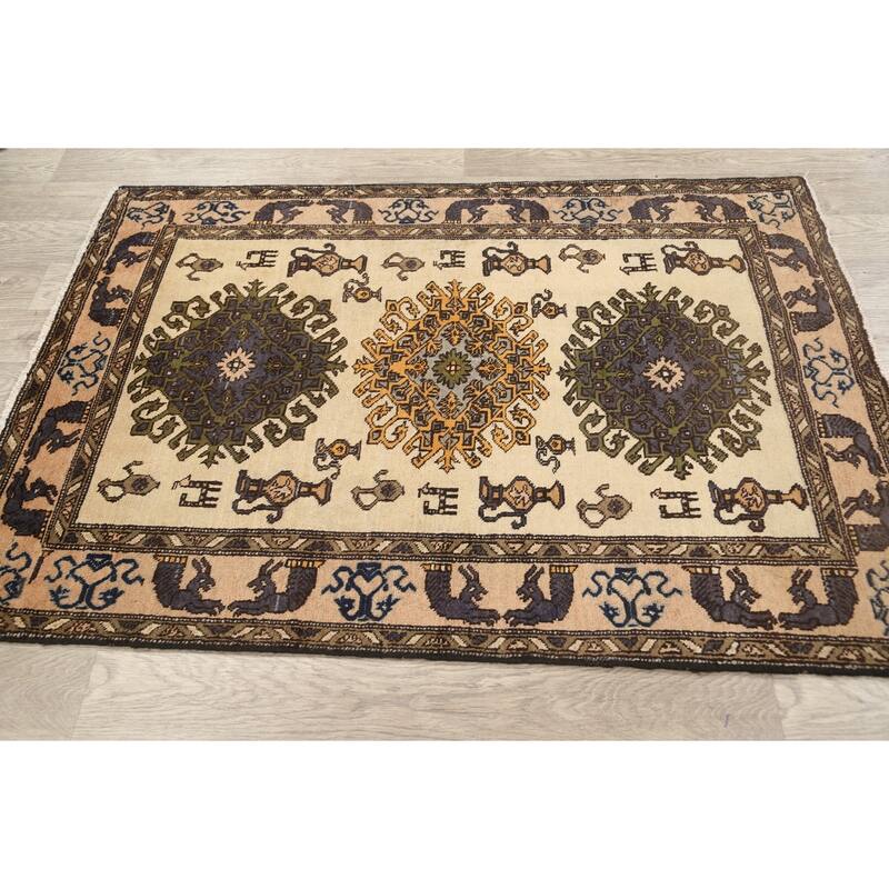 Traditional Geometric Bakhtiari Persian Area Rug Handmade Wool Carpet - 3'7" x 5'4"