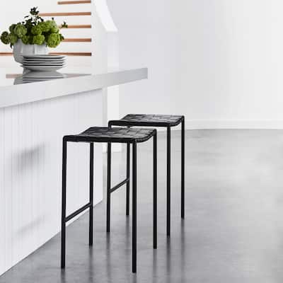 Soho Mid-century Modern Leather Weave Backless Bar Stool (26-inch/ 30-inch) (Single)