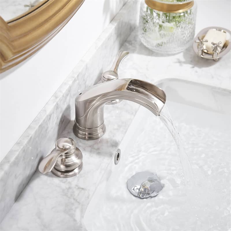 Waterfall Widespread Bathroom Faucet Double Hanlde 8 Inch Bathroom Sink Faucets 3 Hole Modern Basin Vanity Mixer Tap With Valve