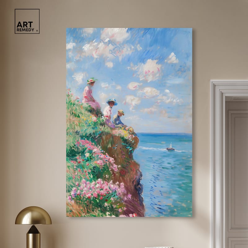Art Remedy By The Seaside Gallery Wrapped Impressionism 1 Piece Canvas Wall Art /Monet And Van Gogh Inspired Art