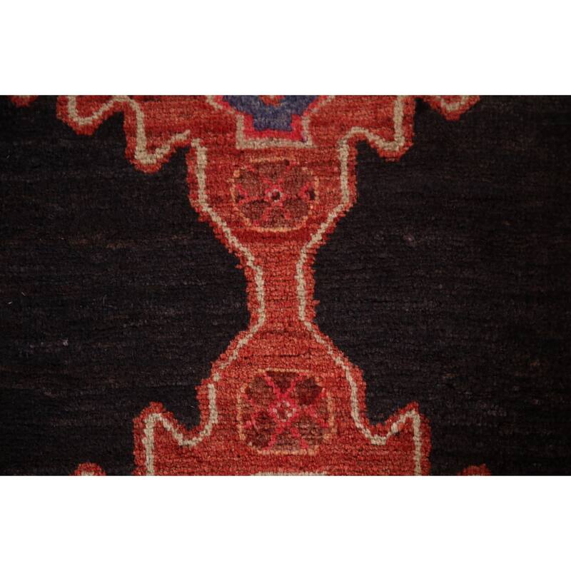 Geometric Hamedan Persian Vintage Runner Rug Hand-Knotted Wool Carpet - 3'5"x 9'9"