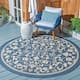 SAFAVIEH Courtyard Clarine Indoor/ Outdoor Waterproof Patio Backyard Rug - 5'3" Round - Navy/Beige