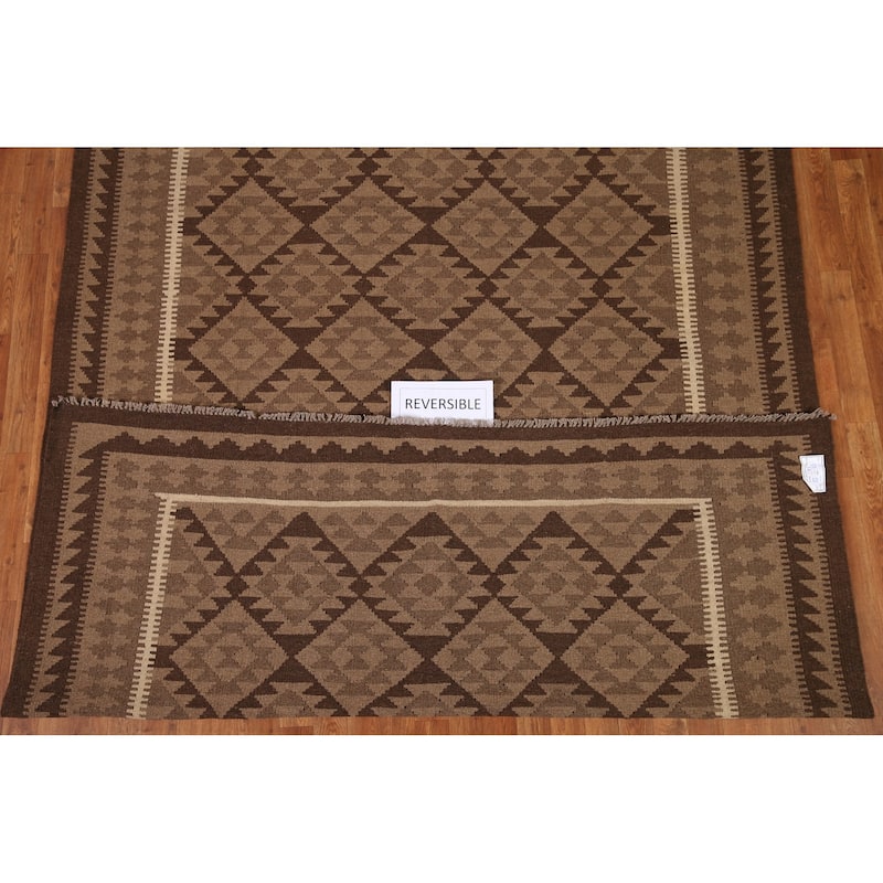 Reversible Kilim Oriental Area Rug Flat-weave Wool Carpet - 6'10"x 9'7"