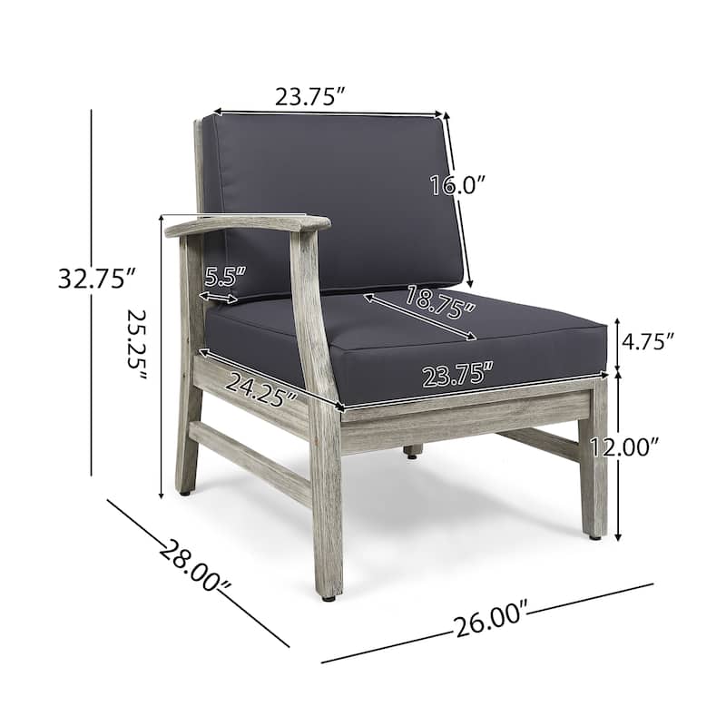 Roomfitters Outdoor Chair with Weather-Resistant Cushions and Acacia Wood Frame, Grey