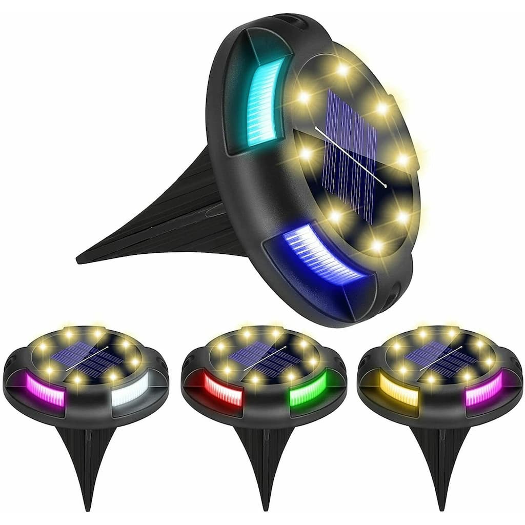 4 Pack Solar Ground Disk Lights for Pathway 12 LED