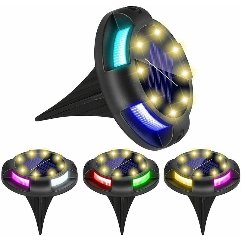 4 Pack Solar Ground Disk Lights for Pathway 12 LED - Colorful/Warm White