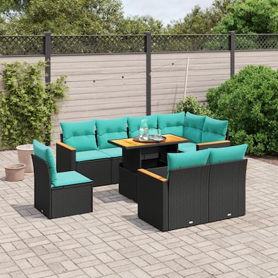vidaXL Patio Sofa Set with Cushions Outdoor Furniture 9 Piece Poly Rattan - 24.4 x 24.4 x 27.2