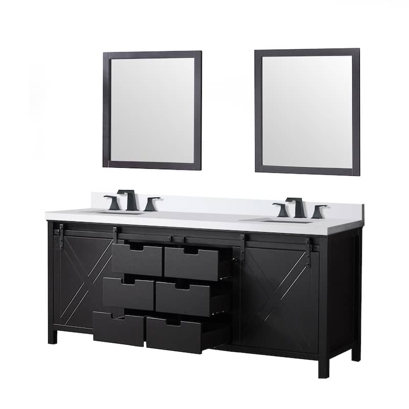 Marsyas 80 in W x 22 in D Brown Double Bath Vanity, Cultured Marble Countertop, Faucet Set and 30 in Mirrors