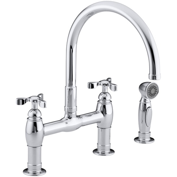 Kohler K-6131-3 Parq deck-mount bridge faucet with spray