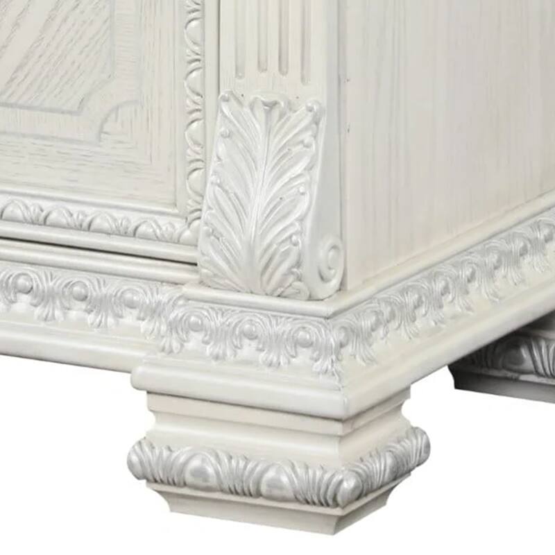 Naddy Nightstand, 2 Drawers, USB, Wire Brushed White Wood, 30 Inch