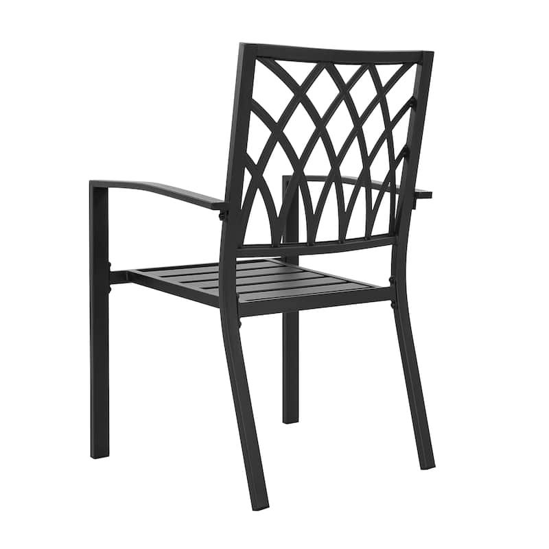 Patio Metal Dining Set with 6 Stackable Chairs and Umbrella Hole, Black